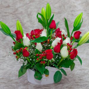 Ayata Flower box of Roses, Tiger Lilies & Baby Breath