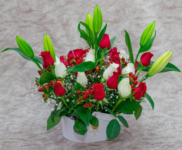 Ayata Flower box of Roses, Tiger Lilies & Baby Breath