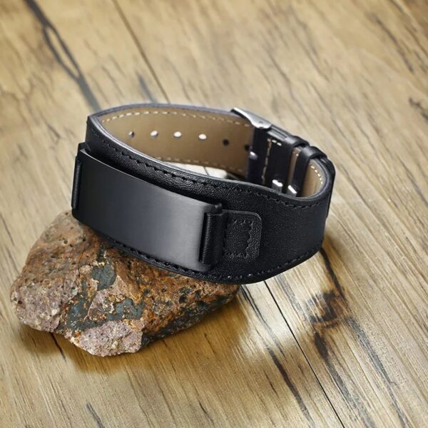 Black Genuine Leather Engravable Bracelet