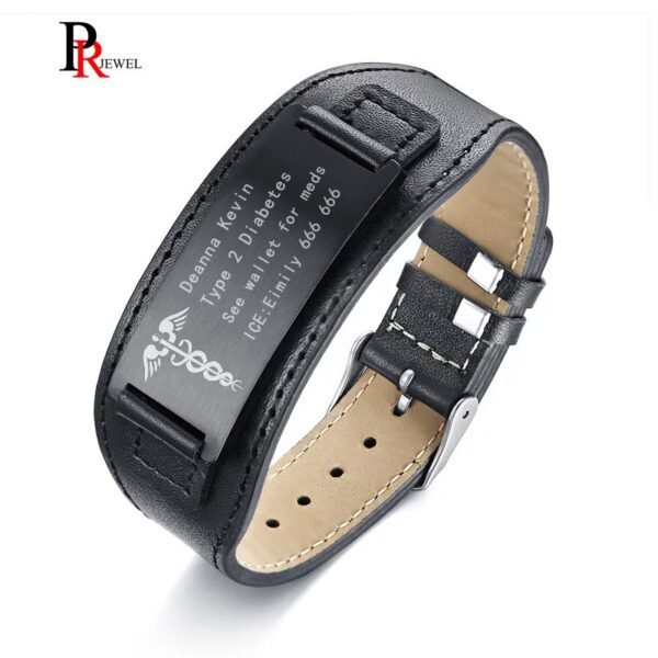 Black Genuine Leather Engravable Bracelet