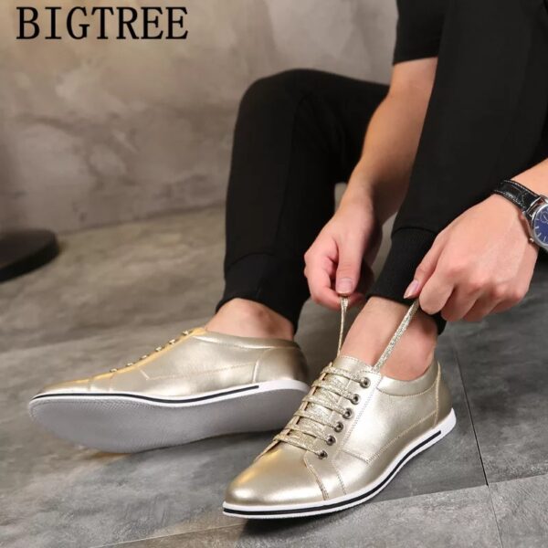 Casual Split Leather Unisex Lightweight Gold Shoes