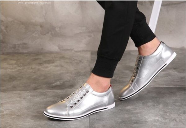 Casual Split Leather Unisex Silver Shoes