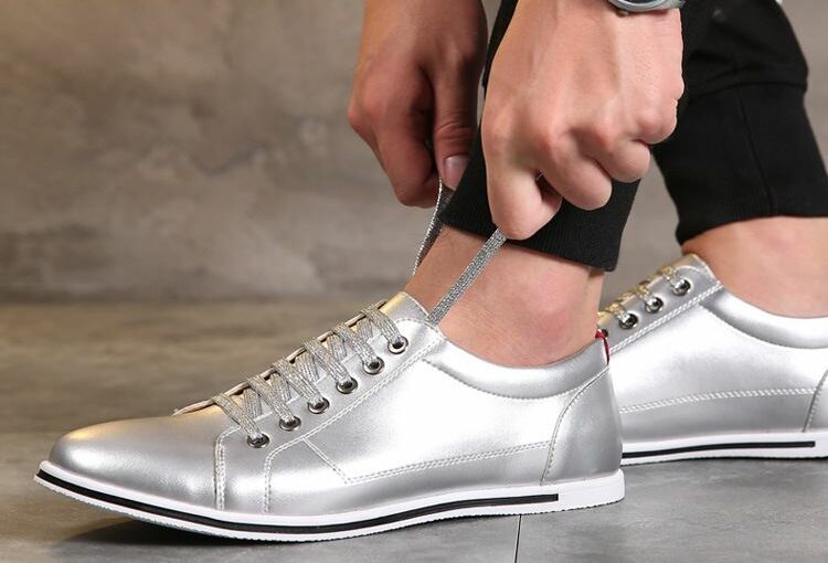 Casual Split Leather Unisex Silver Shoes
