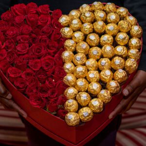 Deluxe Flower Box-Red and Yellow Roses with Ferrero  Rocher Chocolates