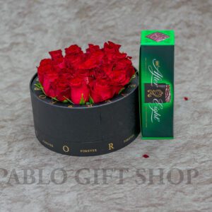 Fancy Flower Box-Red Roses and After Eight Chocolate