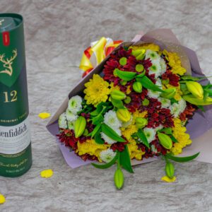 Glenfiddich Whisky and Mixed Flower Bouquet
