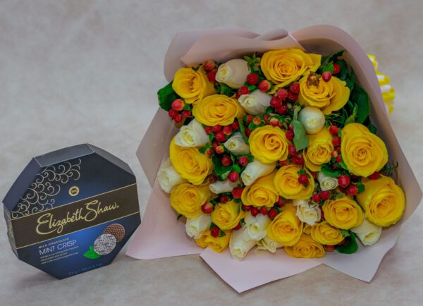 Mixed Colour Roses and Elizabeth Shaw Chocolate