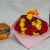 Mixed Red and Yellow Roses Wine and Chocolate