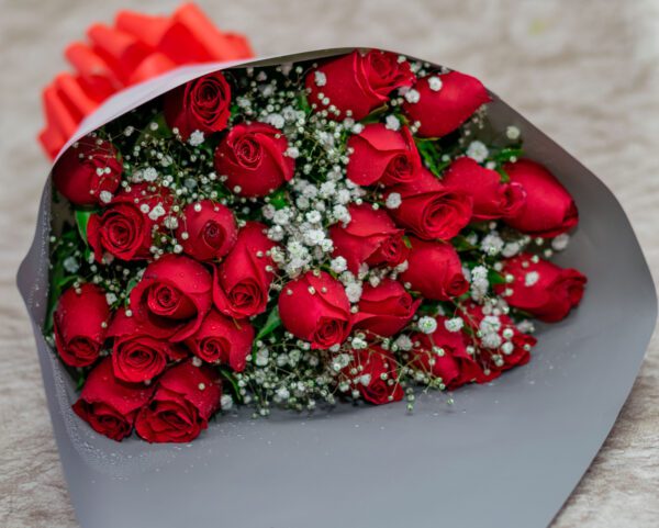 Red Roses and Baby Breath Flower Bouquet