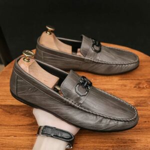 Slip-on PU Leather Loafers Boat Shoes-Black