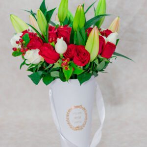 Tiger Lilies, Roses & Berry Flowers in a Vase