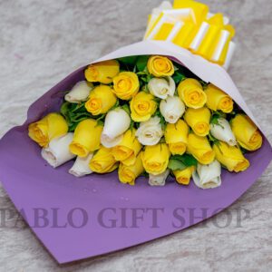 White and Yellow Rose Flowers Bouquet