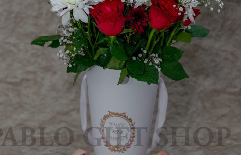 White Chrysanthemums, Red Rose Flowers in a Vase