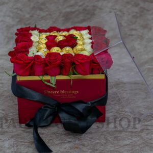 White & Red Roses Flower Box & Ferrero Rocher Chocolates