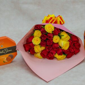 Wine Chocolate and Flower Bouquet Gift Pack