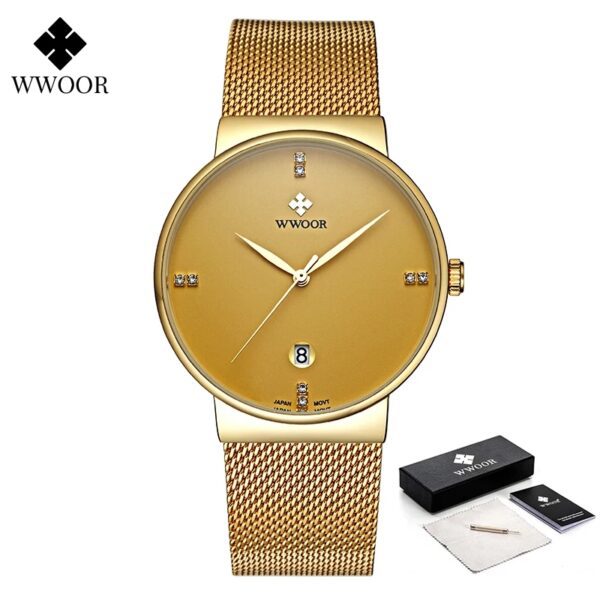 WWOOR 8018M Gold Stainless Steel Wrist Watch