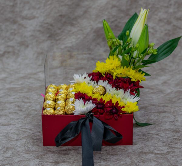 Alstroemeria and Lily Flowers with Ferrero Rocher Chocolates