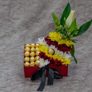 Alstroemeria and Lily Flowers with Ferrero Rocher Chocolates