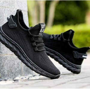 Black Lightweight Rubber-Sole Trainer Sneakers