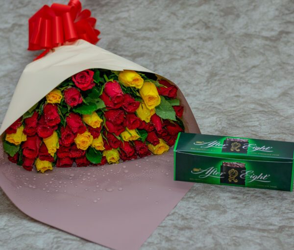 Mixed Roses Bouquet and After Eight Chocolate