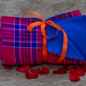 Pink Checked Maasai Shuka and Blue Fleece Blanket