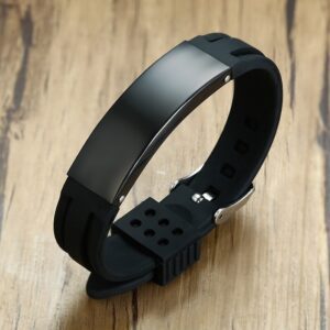 Engravable Stainless Steel & Rubber Bracelet - Black