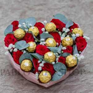 Heart-Shaped Fresh Flower Box and Chocolates.
