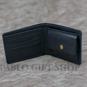 Bifold Black Leather Wallet with Coin Pocket