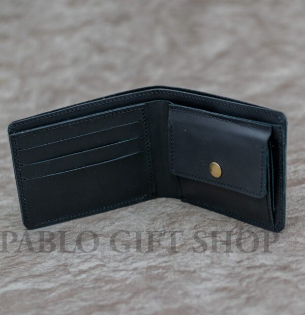 Bifold Black Leather Wallet with Coin Pocket