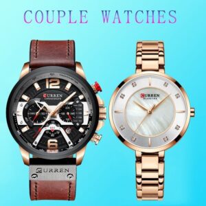 Male & Female Rosegold Couple Wrist Watches- Curren Gift Set
