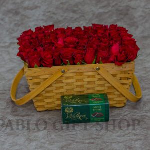 A Basket of Red Roses and Chocolates