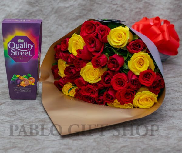 Roses Bouquet and Quality Street Chocolates