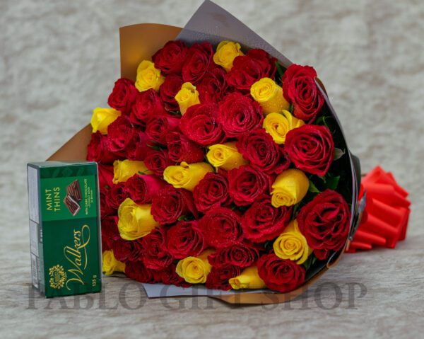 Roses Bouquet and Walkers Mint Chocolates