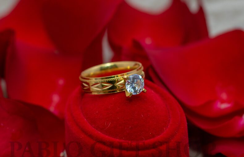 Gold Iced Stainless Steel Wedding Ring