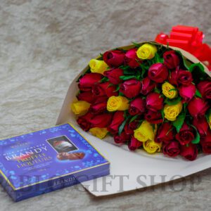 Yellow and Red Roses with Liqueur Truffles