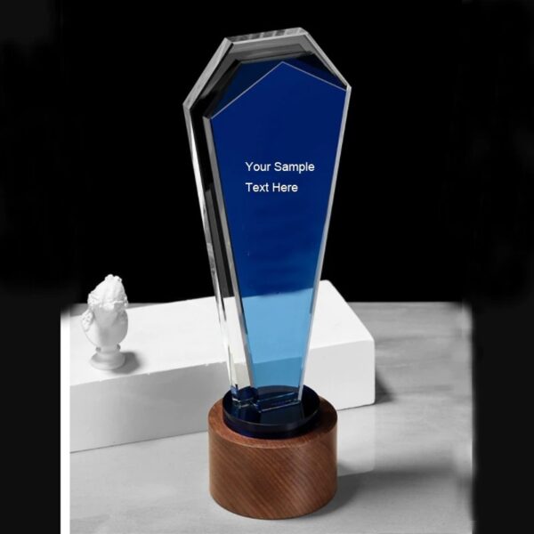 Crystal Clear and Blue Glass Trophy Award
