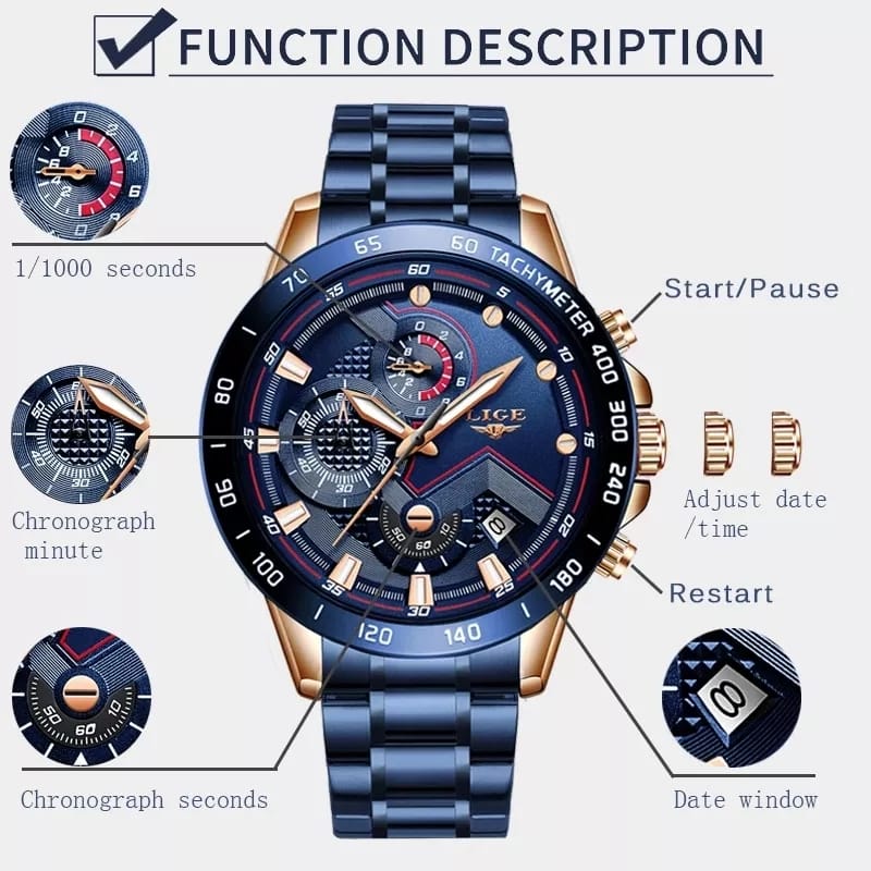 LIGE 9982D Auto Date Men Wrist Watch