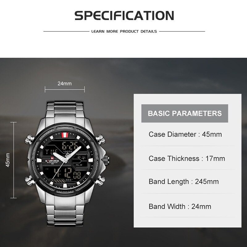 NAVIFORCE NF-9138S Men Quartz Wristwatch Digital & Analog Wristwatch