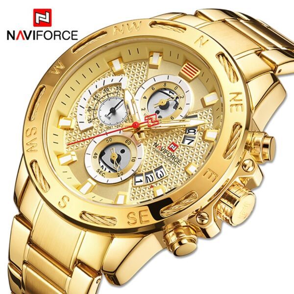 NAVIFORCE NF9165GG Luxury Men Gold Chronograph Wrist Watch