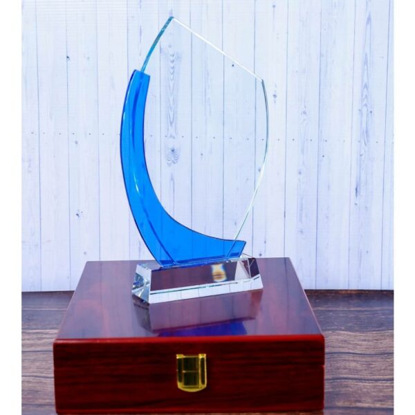 Triangular Clear Blue Tipped Crystal Trophy