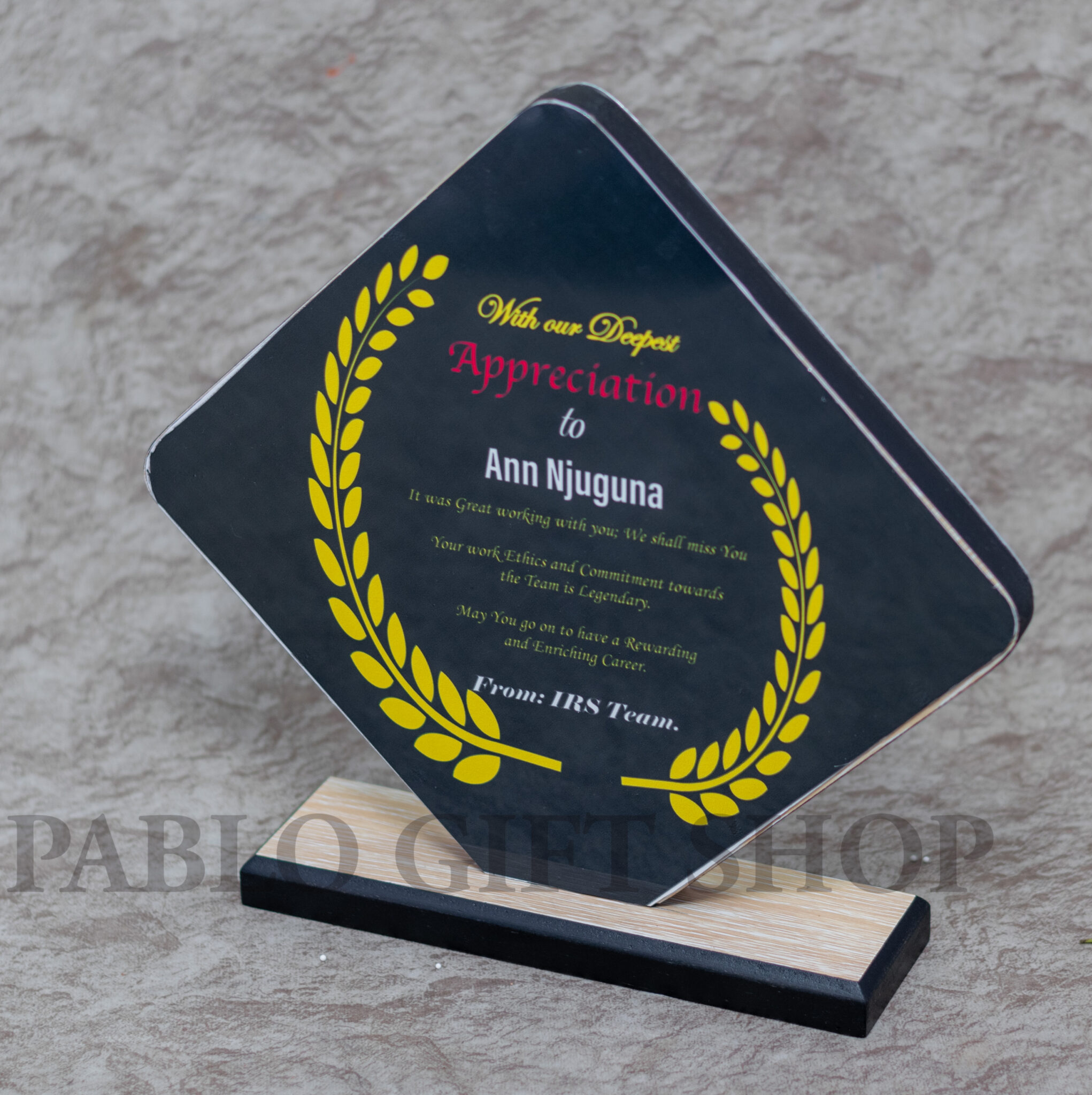 Wooden Award Plaque Pablo Gift Shop