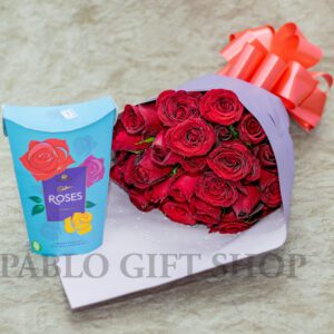 60 Red Roses Bouquet and Cadbury Roses Chocolate