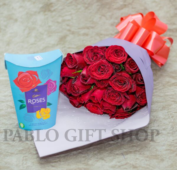 60 Red Roses Bouquet and Cadbury Roses Chocolate