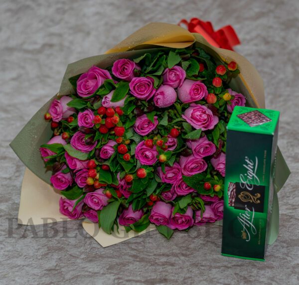 Pink Roses and Berry Flowers