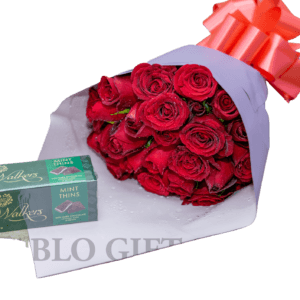 'Red Roses Bouquet and Walkers Chocolate