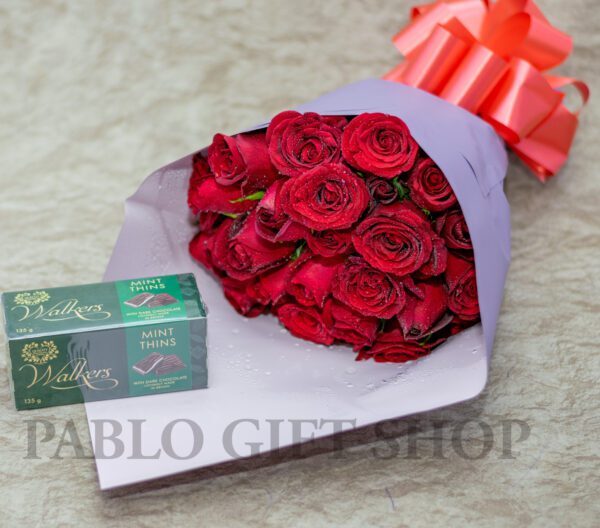 Red Roses Bouquet and Walkers Chocolate