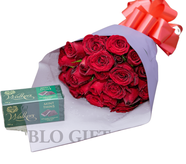 'Red Roses Bouquet and Walkers Chocolate