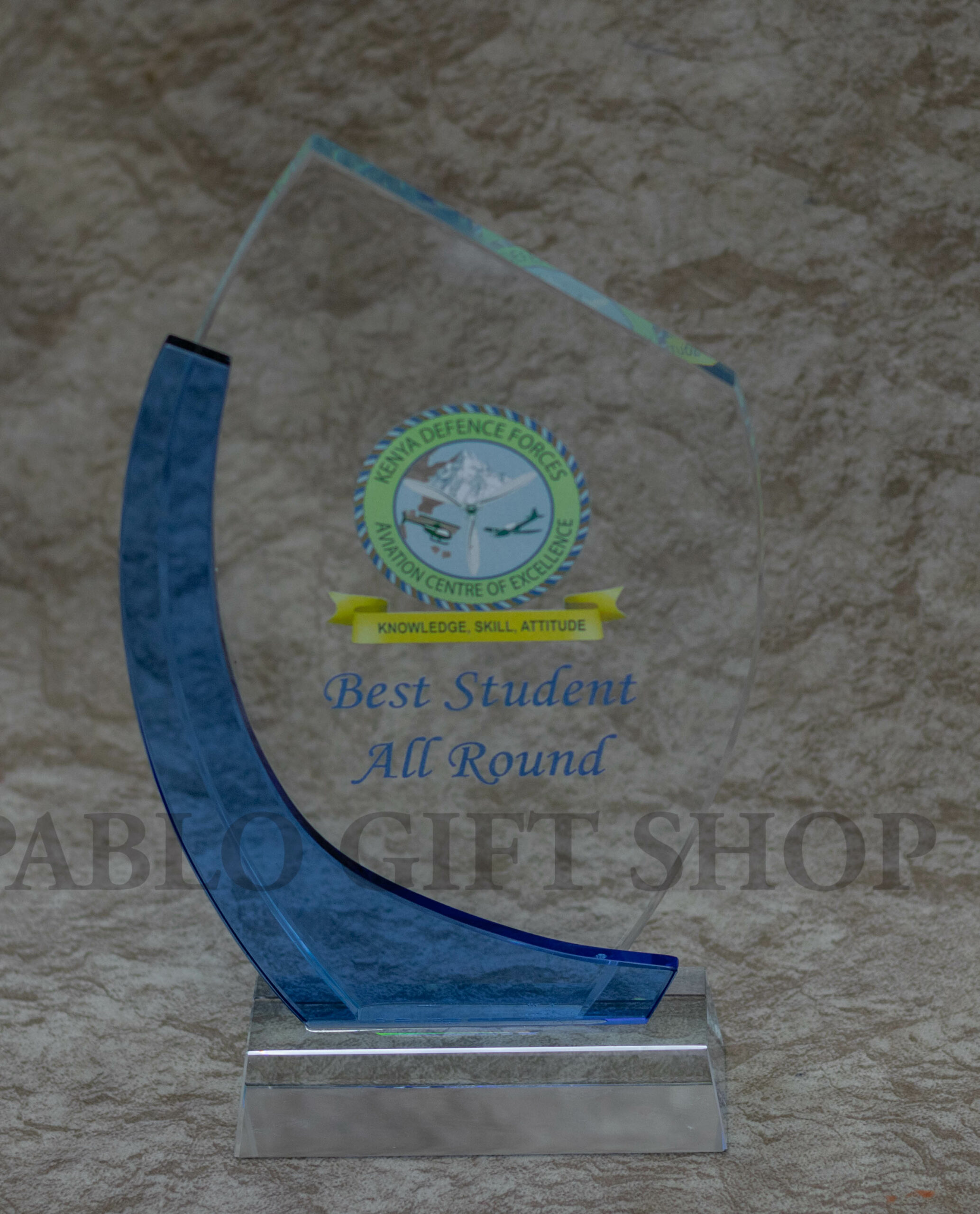 Best Student Blue and Clear Glass Award Trophy