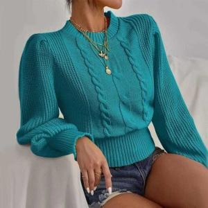 Blue Loose Warm Knit Sweater Top