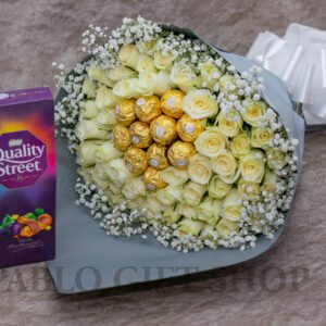 Gypsophila Bouquet and Quality Street Chocolates